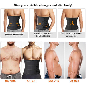 Men Body Shaper Neoprene Sauna Workout Waist Trainer Trimmer Belt for Weight Loss Sweat Belly Belt with Double Straps Shapewear