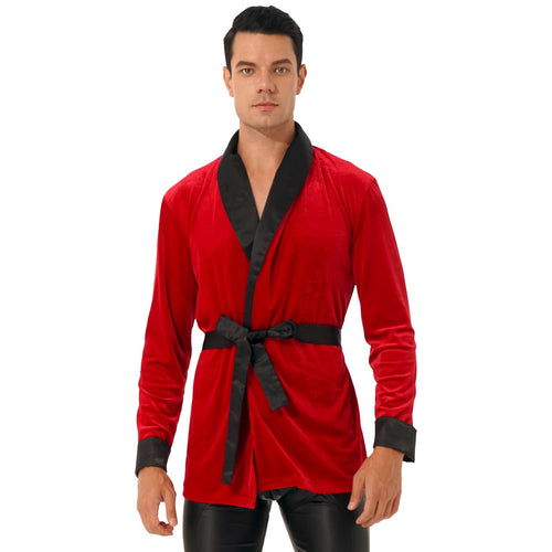 Men Christmas Kimono Bathrobe Nightwear Autumn Velvet Robe Tops With Belt Winter Warm Sleepwear Nightgown Male Loose Home Wear