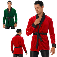 Load image into Gallery viewer, Men Christmas Kimono Bathrobe Nightwear Autumn Velvet Robe Tops With Belt Winter Warm Sleepwear Nightgown Male Loose Home Wear