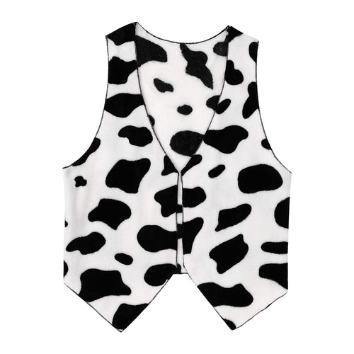 Men Cow Print Festival Vintage Ball Costumes Vest Open Front Flannel Thicken Waistcoat Halloween Cosplay Carnival Party Dress Up