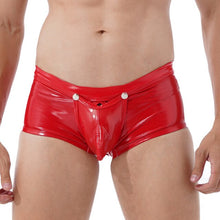Load image into Gallery viewer, Men Erotic Lingerie Shorts Glossy Wetlook Patent Leather Removable Bulge Pouch Boxer Brief Low Rise Open Butt Crotchless Panties