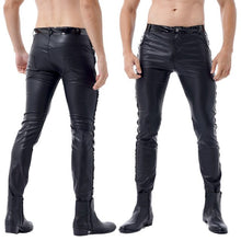 Load image into Gallery viewer, Men Leather Pants Skinny Fit Elastic PU Leather Tight Trousers Motorcycle Pants Streetwear Clubwear Rock Band Stage Performance