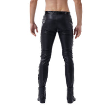 Load image into Gallery viewer, Men Leather Pants Skinny Fit Elastic PU Leather Tight Trousers Motorcycle Pants Streetwear Clubwear Rock Band Stage Performance