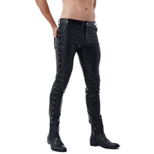 Load image into Gallery viewer, Men Leather Pants Skinny Fit Elastic PU Leather Tight Trousers Motorcycle Pants Streetwear Clubwear Rock Band Stage Performance