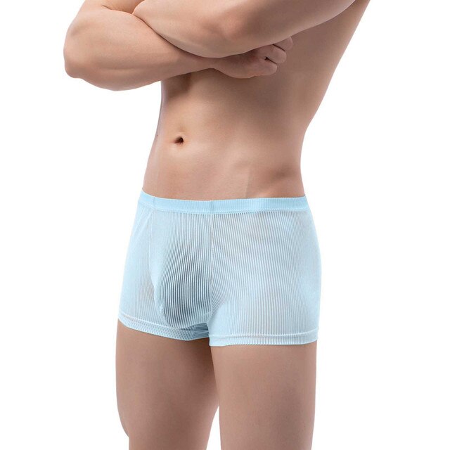 Men Low-Waist Ultra-Thin Transparent Mesh Bulge Pouch Underpants Breathable Cool Summer Ice Silk Underwear