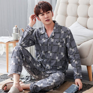 Men Pyjama Set Soft Long Seleeve 2 Pcs Pajama Sets For Men Long Sleeve Cotton Sleepwear Suit Loungewear Homewear Home Clothes