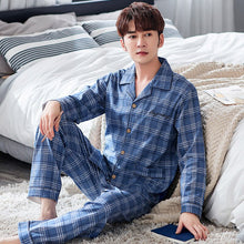 Load image into Gallery viewer, Men Pyjama Set Soft Long Seleeve 2 Pcs Pajama Sets For Men Long Sleeve Cotton Sleepwear Suit Loungewear Homewear Home Clothes