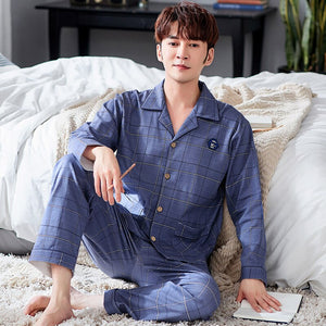 Men Pyjama Set Soft Long Seleeve 2 Pcs Pajama Sets For Men Long Sleeve Cotton Sleepwear Suit Loungewear Homewear Home Clothes