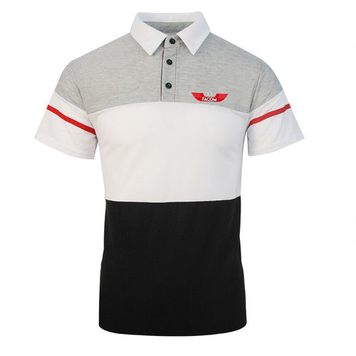 Men Round Neck T-Shirt 2022 Facom Tools Brand Collar Tricolor Stitching Stripe Hight Quality Hip Hop Casual Short Sleeve Top