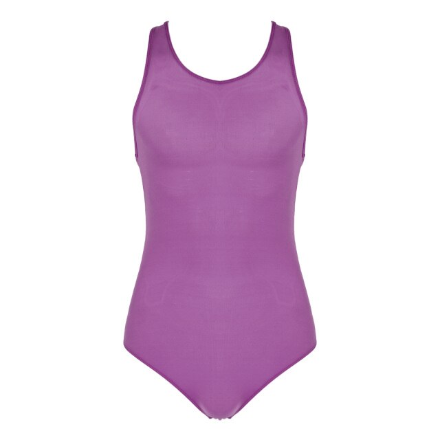 Men Sexy Jumpsuit Leotard Solid Color Round Neck Sleeveless Skinny Bodycon Bodysuit Wrestling Singlet Stretchy Swimsuit Swimwear