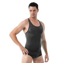 Load image into Gallery viewer, Men Sexy Jumpsuit Leotard Solid Color Round Neck Sleeveless Skinny Bodycon Bodysuit Wrestling Singlet Stretchy Swimsuit Swimwear