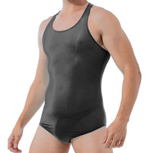 Load image into Gallery viewer, Men Sexy Jumpsuit Leotard Solid Color Round Neck Sleeveless Skinny Bodycon Bodysuit Wrestling Singlet Stretchy Swimsuit Swimwear