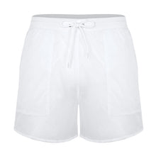 Load image into Gallery viewer, Men Stretch Swim Trunks Elastic Waist See-Through Drawstring Quick Dry Beach Shorts with Pockets and Bulit-in Mesh Lining Briefs