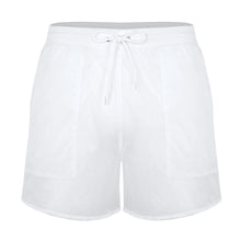 Load image into Gallery viewer, Men Stretch Swim Trunks Elastic Waist See-Through Drawstring Quick Dry Beach Shorts with Pockets and Bulit-in Mesh Lining Briefs