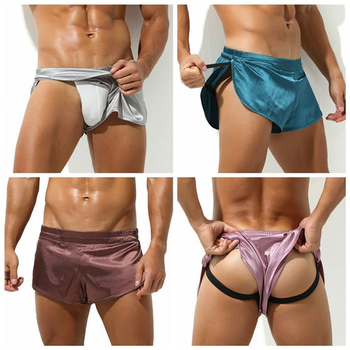 Men Underwear Solid Low Waist Satin Boxer Shorts Men's Underpants Breathable Underwear Comfortable Fit Men Gay Lingerie Panties