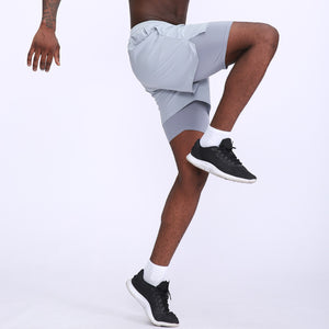 Men's 2 in 1 Sport Shorts Quick-Dry Breathable Pockets Short Pants for Basketball Running Gym Fitness Beach Shorts