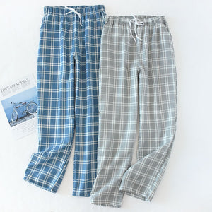 Men's Cotton Gauze Trousers Plaid Knitted Sleep Pants Mens Pajamas Pants Bottoms Sleepwear Pajama Short for Men Pijama Hombre