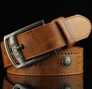 Men's Denim Casual Belt Hollow Rivet Punk Style Wide Belt for New Fashion Strap Male High Quality Jeans PU Leather Belt