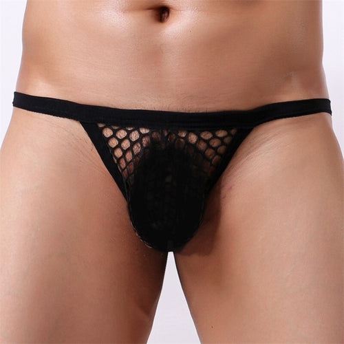 Men's Large Mesh Underwear Fishing Net T-pants String Sexy Temptation U-convex Hollow Mesh T-pants Men Thong Hipster Thongs