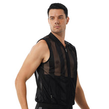 Load image into Gallery viewer, Mens Breathable Sleeveless Jacket Solid Color Stripe Waistcoat Zipper Closure Front Tank Tops See-through Mesh Fashion Vest Top