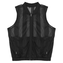 Load image into Gallery viewer, Mens Breathable Sleeveless Jacket Solid Color Stripe Waistcoat Zipper Closure Front Tank Tops See-through Mesh Fashion Vest Top