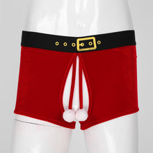 Load image into Gallery viewer, Mens Erotic Lingerie Christmas Underwear Crotchless Velvet Boxer Shorts Underpants Sissy Male Fluffy Ball Decor New Year Panties