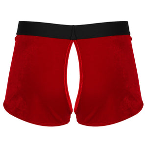 Mens Erotic Lingerie Christmas Underwear Crotchless Velvet Boxer Shorts Underpants Sissy Male Fluffy Ball Decor New Year Panties