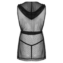 Load image into Gallery viewer, Mens Exotic Lingerie Set See Through Mesh Sleeveless Kimono Hoodie Nightwear Belted Hooded Night Robe with G-string Underpants