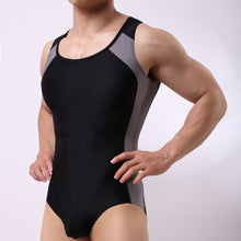 Load image into Gallery viewer, Mens Fitness Gym Exercise Skinny Sportswear Trendy Color-blocking Romper Catsuit Sleeveless Round Neckline Slim Bodycon Bodysuit