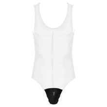 Load image into Gallery viewer, Mens Hollow Fishnet Leotard Bodysuit Adult Sexy Lingerie U Neck Sleeveless Leather Bulge Pouch Jumpsuit Clubwear Exotic Costumes
