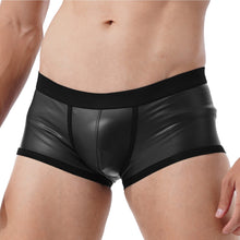 Load image into Gallery viewer, Mens Hot Faux Leather Boxer Shorts Sports Swimming Trunks Swimwear Bulge Pouch Low Waist Elastic Waistband Underpants Underwear