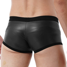 Load image into Gallery viewer, Mens Hot Faux Leather Boxer Shorts Sports Swimming Trunks Swimwear Bulge Pouch Low Waist Elastic Waistband Underpants Underwear