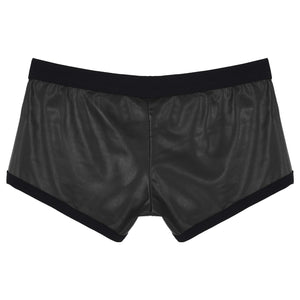 Mens Hot Faux Leather Boxer Shorts Sports Swimming Trunks Swimwear Bulge Pouch Low Waist Elastic Waistband Underpants Underwear