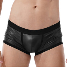 Load image into Gallery viewer, Mens Hot Faux Leather Boxer Shorts Sports Swimming Trunks Swimwear Bulge Pouch Low Waist Elastic Waistband Underpants Underwear