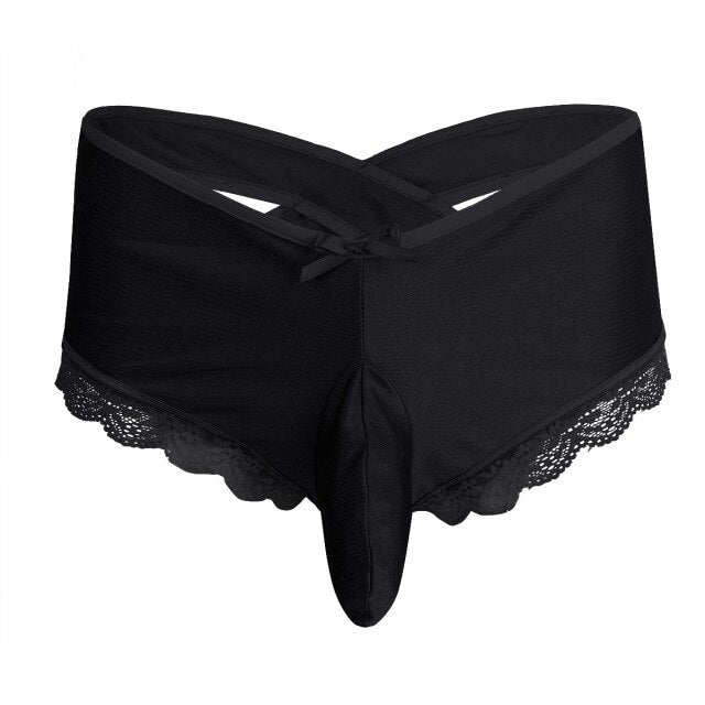 Mens Lace Briefs Sexy Floral Sissy Pouch Panties Thong Lingerie Gay Criss-Cross Underwear Bulge Pouch Underpant Low Rise Brief