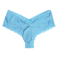 Load image into Gallery viewer, Mens Lace Briefs Sexy Floral Sissy Pouch Panties Thong Lingerie Gay Criss-Cross Underwear Bulge Pouch Underpant Low Rise Brief