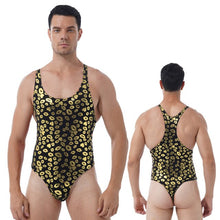 Load image into Gallery viewer, Mens Lip/ Skull Print Bodysuit Fashion Romper Jumpsuit Round Neck Sleeveless High Cut Slim Leatord One-piece Swimsuit Swimwear