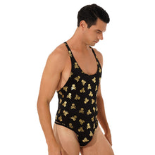 Load image into Gallery viewer, Mens Lip/ Skull Print Bodysuit Fashion Romper Jumpsuit Round Neck Sleeveless High Cut Slim Leatord One-piece Swimsuit Swimwear