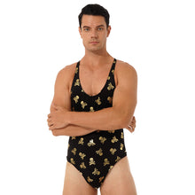 Load image into Gallery viewer, Mens Lip/ Skull Print Bodysuit Fashion Romper Jumpsuit Round Neck Sleeveless High Cut Slim Leatord One-piece Swimsuit Swimwear