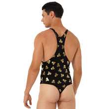 Load image into Gallery viewer, Mens Lip/ Skull Print Bodysuit Fashion Romper Jumpsuit Round Neck Sleeveless High Cut Slim Leatord One-piece Swimsuit Swimwear