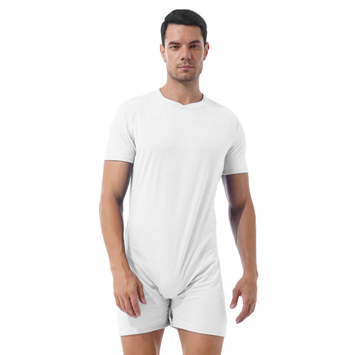 Mens  Male Short Bodysuit Zipper One-pieces Rompers Round Neck Casual Invisible Jumpsuit for Summer Sports Exercise Running