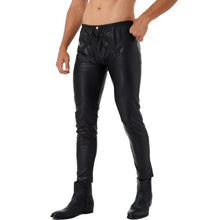 Load image into Gallery viewer, Mens Motor Biker Tight Pants Zipper Front Trousers Skinny Pencil Pants Faux Leather Leggings Leggings Rave Bar Clubwear