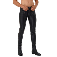 Load image into Gallery viewer, Mens Motor Biker Tight Pants Zipper Front Trousers Skinny Pencil Pants Faux Leather Leggings Leggings Rave Bar Clubwear