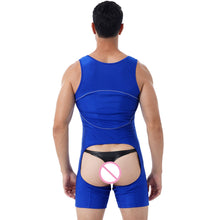 Load image into Gallery viewer, Mens One-piece Leotard Crotchless Open Butt Jumpsuit Nightwear Color Block Patchwork Slim Fit Catsuit U Neck Sleeveless Bodysuit