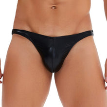 Load image into Gallery viewer, Mens PU Leather Tanga Low Waist Briefs Jockstrap Sexy Brief Imitation Latex U Convex Pouch Package Buttocks Underwear