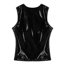 Load image into Gallery viewer, Mens Round Neck Sleeveless T-shirt See-through Hollow Out Fishnet Patchwork Patent Leather Tees Top Party Festival Sexy Clubwear