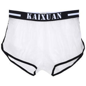 Mens See-through Letter Print Underwear Erotic Lingerie Mid Waist Elastic Wide Waistband Boxer Shorts Transparent Underpants