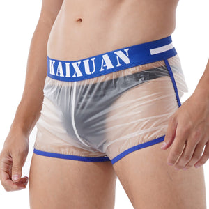 Mens See-through Letter Print Underwear Erotic Lingerie Mid Waist Elastic Wide Waistband Boxer Shorts Transparent Underpants