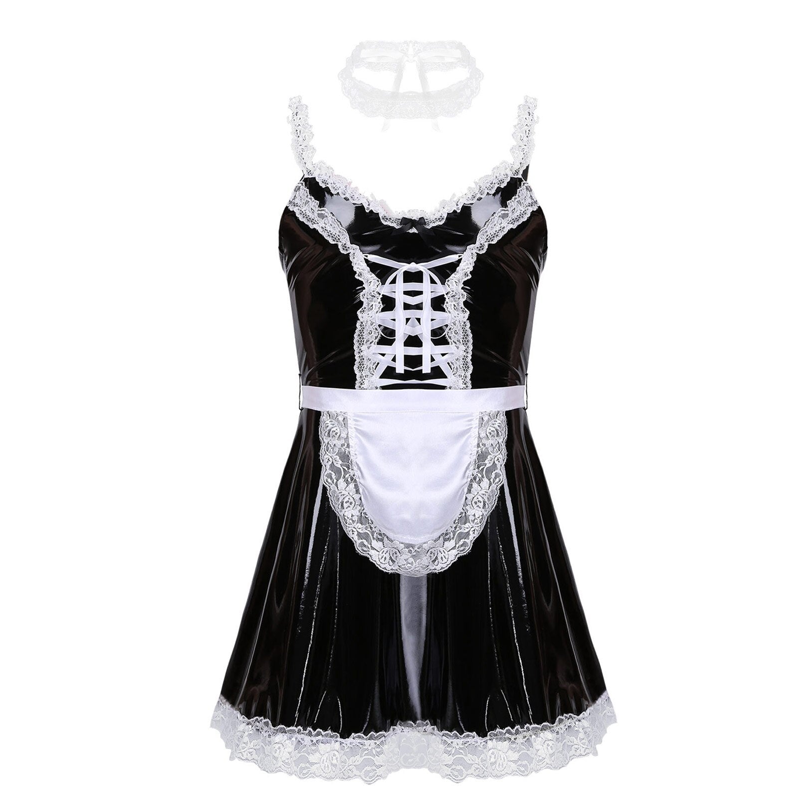 Mens Sissy Leather Maid Dress Cosplay Costume Lingerie Role Play Outfi ...