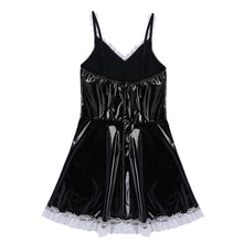 Load image into Gallery viewer, Mens Sissy Leather Maid Dress Cosplay Costume Lingerie Role Play Outfit Lace Trimming Sissy Maid Dress with Apron Neck Strap